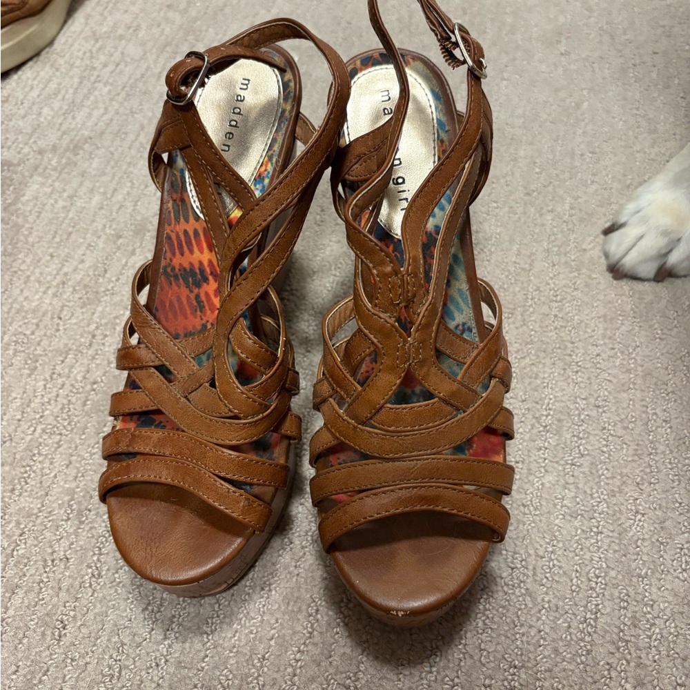 Madden Girl Tan Strappy Sandal Heels